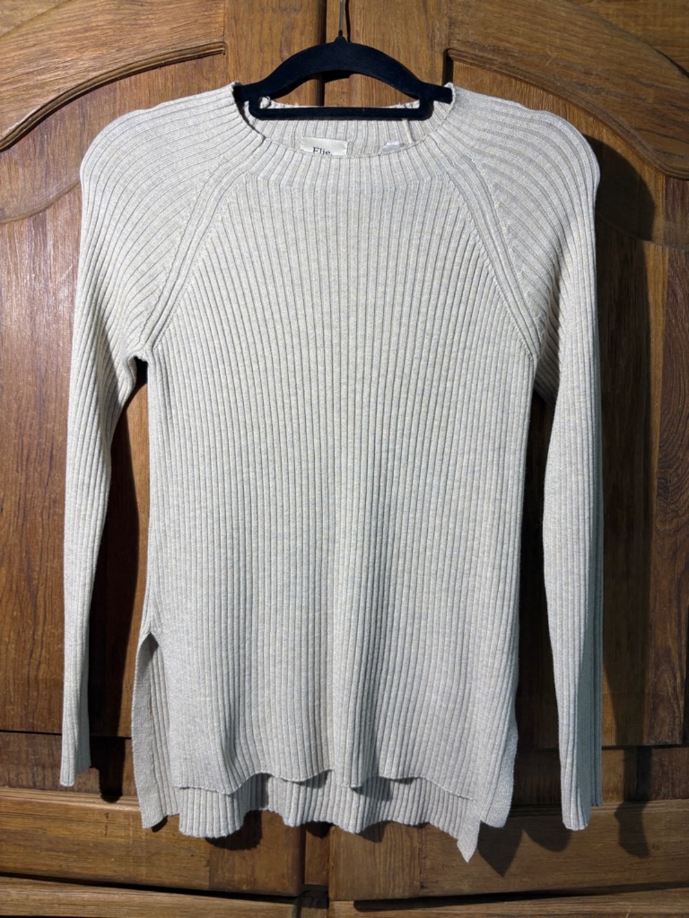 Tahari Light Cream Ribbed Crewneck Sweater